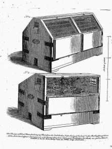 Illustration of two vintage wooden boîtes peuplées